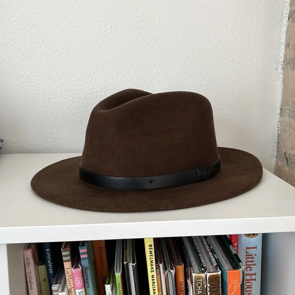 BRIXTON M 7 1/4 Messer Fedora Brown Black Wool Felt Hat Fall Winter Wear